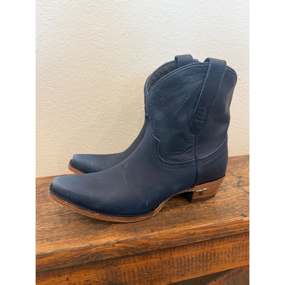 Women’s Navy Leather Western Ankle Boots